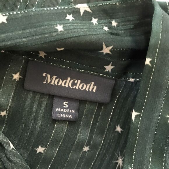 Modcloth Green Striped Star Long Sleeve Whimsigoth Retro Blouse Shirt Top - S - Picture 8 of 10